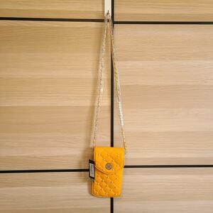 NWT Badgley Mischka Pearls Strap Phone Case Diamond Quilting Yellow Crossbody
